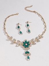 voordelige Dames ketting-elegante sieradenset met zwarte edelstenen en kristallen - goudkleurige ketting en oorbellen voor avondkleding en speciale gelegenheden
