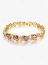 abordables Bracelet pour femme-bracelet femme en cuivre plaqué or avec zircons cubiques multicolores - bijoux élégants pour les grandes occasions