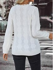 cheap Graphic Patterns &amp; Details-Women&#039;s Sweater Elegant Solid Color Waffle Crew Neck Lace Long Sleeve Regular Tops Knit Daily White Spring Fall