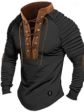 economico magliette di base-Per uomo Maglietta Camicia a Maniche Lunghe Manica Lunga Colletto Mao Primavera &amp; Autunno Blocco di colori Sottile pieghettato Moda Designer Essenziale Patchwork Coulisse Vacanza Streetwear Uscire
