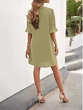 ieftine Rochii Business-Pentru femei Rochie de lucru Rochie A line Rochie tunică Modă Birou Moda de lucru Rochie Mini Bufantă În V Manșon Jumate Simplu Potrivire Largă Albastru piscină Roze Bej Vară Primăvară S M L XL 2XL