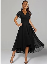 abordables Robes pour invitées de mariage-Robes de Mariage Invité A-Line Robe Élégante Formelle Fête de Mariage Longueur Thé Sans Manches Une Épaule Invité de Mariage Automne Chiffon avec Fronces 2025