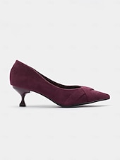 ieftine Formal-pantofi cu toc pisoi din piele intoarsa visiniu cu detaliu de noduri incrucisate pentru o tinuta eleganta si formala