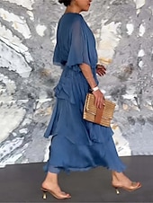 olcso Buliruhák-Női Sifon ruhák Maxiruha Sifon Fodrozott Többrétegű Parti Esküvői vendég Elegáns Előírásos V-alakú Féhosszú Arcpír rózsaszín Sötétkék Medence Szín