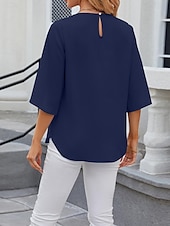 cheap Women&#039;s Plain Tops-Shirt Blouse Women&#039;s White Pink Wine Plain Sexy Street Daily Fashion Round Neck Regular Fit S