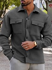 cheap Men&#039;s Jackets &amp; Coats-Men&#039;s Shirt Jacket Transition Jacket Daily Lightweight Pocket Spring Plain Streetwear Lapel Regular Black Light Grey Dark Gray Jacket
