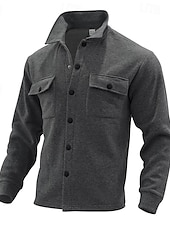 cheap Men&#039;s Jackets &amp; Coats-Men&#039;s Shirt Jacket Transition Jacket Daily Lightweight Pocket Spring Plain Streetwear Lapel Regular Black Light Grey Dark Gray Jacket