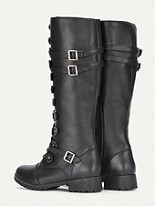 baratos Botas de combate-botas de combate góticas vintage femininas – botas de cano alto com fivela preta para cosplay e uso diário