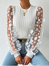 ieftine Topuri imbracate-bluză de damă șifon elegant modern plasă de culoare uni mozaic mânecă lanternă mânecă lungă decolteu turn negru alb albastru vară primăvară toamnă