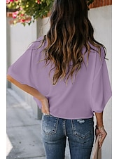 levne Dámské pracovní topy-dámská halenka elegantní topy elegantní stylový jednobarevný nařasený netopýří rukáv 3/4 rukáv normální topy kapuce výstřih denně černá bílá žlutá růžová nebesky modrá léto jaro podzim
