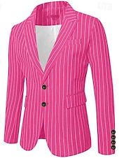preiswerte Herrenblazer-Herren Abschlußfeier Abendkleidung Blazer Geschäft Formeller Abend Hochzeitsfeier Nur oben Mode Lässig Sommer Frühling &amp; Herbst Polyester Streifen Tasche Lässig / Alltäglich Einreihig Blazer Schwarz