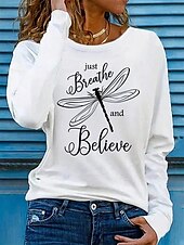 abordables T-shirt Humor &amp; Citations-T-shirt Femmes 100% Coton Tee Quotidien Chic Décontracté Manches Longues Blanc Printemps et Automne