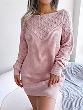 ieftine Rochii tricotate-Pentru femei Rochii Tricot Rochie Mini Elegant Stilat Simplu Zilnic Stil Nautic Manșon Lung 2023 Potrivire Largă Alb Roz Îmbujorat Albastru piscină S M L