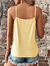 baratos Camisolas &amp; Baby Dolls de mulher-Camiseta regata feminina branca amarela rosa lisa com corte de renda moda de rua ajuste regular S