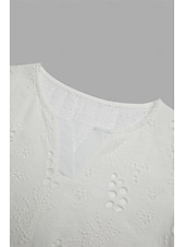 cheap Lace Tops-Women&#039;s Shirt Blouse Dressy Tops Solid Color Plain Stylish Basic Long Sleeve Notched Neck Regular Tops Daily Embroidered Eyelet Black White Orange Summer Spring Fall