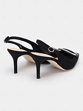 olcso Stiletto sarkú cipők-női fekete hegyes orrú slingback sarkú cipő dekoratív csattal - elegáns magassarkú pumpák irodai és esti rendezvényekre