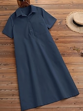 olcso Nagy méretű termékek kollekciója-Női Extra méret Ív Ingruha Sima Hosszú ruha Maxi ruha Rövid ujjú Állógallér Divat Napi Medence Nyár L XL 2XL 3XL 4 XL