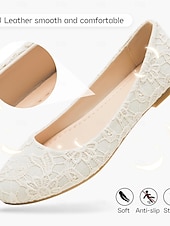 billige Mor til bruden/groom-Dame bryllup sko Valentines gaver Fest Blomstret Broderi Bryllupsleiligheter Brudesko Brudepike sko Flat hæl Rund Tå Elegant Søt Blonder Tøfler Svart Hvit Krystall