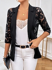 preiswerte Blazer &amp; Anzüge-Damen Blazer Sakko Formal Spitze Glatt Atmungsaktiv Strassenmode Regular Fit Oberbekleidung Langarm Frühling Schwarz S