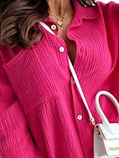 billige Kvinne Enkle Topper-damebluse stilig moderne ensfarget knapper lomme langermet skjorte krage arbeid blå oransje grønn rosa rosa vår høst