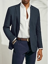 billige Lin blazer-Herre Lin Blazer Jakke Sportjakke Mote Uformell Sommer Enfarget Mørk Blå Beige Lys Blå Tilpasset Passform Enkeltknapp To-knapper