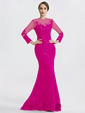 preiswerte SCHWARZ-Meerjungfrau Schwarzes Kleid Abendkleid Paillette Prom Kleid Funkelnd Formal Kleid Sweep  Brush Train Langarm Illusion Hals Spitze mit Applikationen Kleid für 2025 beeindrucken