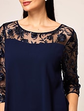 preiswerte abendkleider-Damen Dunkelmarine Sommer Frühling Midikleid A Linie Kleid Elegant Hochzeitsgast Cocktailparty Lässiger Schnitt Einfach Rundhalsausschnitt