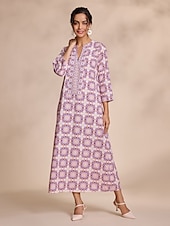 abordables robe décontractée imprimée-robe longue ethnique à col cranté et fleurs