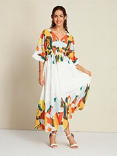 בגדי ריקוד נשים המקסי שמלת מקסי לבן חצי שרוול הדפסים גרפיים קשירה מאחור קיץ קיץ & אביב צווארון V חופשה יום יומי קז'ואל S M L זול הדפס שמלת קז'ואל-בגדי ריקוד נשים המקסי שמלת מקסי לבן חצי שרוול הדפסים גרפיים קשירה מאחור קיץ קיץ & אביב צווארון V חופשה יום יומי קז'ואל S M L