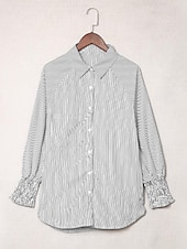 voordelige Vrouwen Werk Tops-dames overhemd blouse casual gestreept knopen zak lange mouw normale tops overhemd kraag dagelijks zwart blauw lente&amp;amp;  val