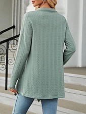 billige casual jakker-Dame Kofte Elegant Fritid Helfarge عادي Vaffelstruktur Åpen Forside Asymetrisk kant Langermet Vanlige topper Strikke Daglig Rosa Grønn Vår Høst