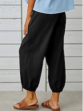 abordables Pantalon droit-Femme Taille EU / US Large Sarouel Décontractées Pantalon Harlem Longueur genou Taille haute Couleur Pleine Poche Sarouel Respirabilité Extérieur Non Elastique Extérieur Casual Quotidien Noir