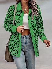 billiga Skjorta jackor-Dam Kappa Utomhus Gata Dagligen Vår Höst Normal Täcka Normal Vindtät Andningsfunktion Stylish Ledigt Gatustil Jacka Långärmad Leopard Mönster Armégrön Grön Aprikos