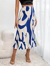 preiswerte Röcke-Damenrock A-Linie Midirock Print Geometrisch Farbblock Street Date Sommermode Rot Blau Dunkelgrau Beige