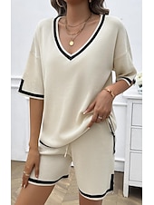 Women's T shirt Tee Striped Print Daily Casual Half Sleeve V Neck Sky Blue Summer Home Outfits 7