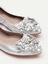 preiswerte Ballerinas für Damen-Silberne faltbare Ballerinas für Damen mit Strassverzierungen – bequeme, leichte Schuhe für Reisen, Partys und besondere Anlässe