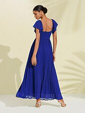 cheap Special Occasion Dresses-Royal Blue Chiffon Pleated Wedding Guest/Party A Line V Neck Short Sleeve Maxi Dress dress to impress 2024