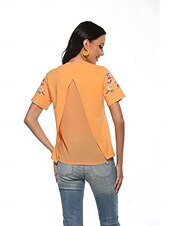 billige Blomster t-skjorte-Thanksgiving Day Dame Boho T-skjorte Blomstret Bohem Fritid Kortermet Lanterne Erme V-hals Lange topper Daglig Ut på byen Helg Gul Oransje Vår