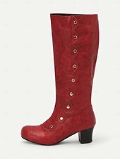 preiswerte 1930er Jahre-Damen Stiefel Knopfstiefel Retro Outdoor Arbeit Täglich Kniehohe Stiefel Knopf Blockabsatz Runde Zehe Elegant Vintage PU Schnalle Wein Schwarz Braun