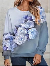 abordables Hauts Floraux-sweat-shirt femme imprimé floral vêtements de tous les jours sortie décontractée col rond manches longues micro-élastique printemps automne&amp;amp;tissu doux et respirant pour le confort hivernal