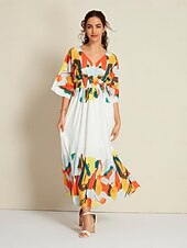 בגדי ריקוד נשים המקסי שמלת מקסי לבן חצי שרוול הדפסים גרפיים קשירה מאחור קיץ קיץ & אביב צווארון V חופשה יום יומי קז'ואל S M L זול הדפס שמלת קז'ואל-בגדי ריקוד נשים המקסי שמלת מקסי לבן חצי שרוול הדפסים גרפיים קשירה מאחור קיץ קיץ & אביב צווארון V חופשה יום יומי קז'ואל S M L