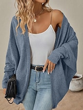preiswerte Strickjacken und Oberbekleidung-Damen Cardigan-Mantel Brautkleider schlicht Feste Farbe Gerippt Öffnung vorne Strick Fledermaus Ärmel Langarm Normale Oberteile Stricken Täglich Rosa Blau Frühling Herbst