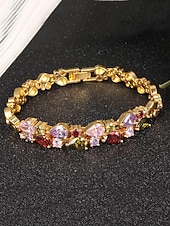 abordables Bracelet pour femme-bracelet femme en cuivre plaqué or avec zircons cubiques multicolores - bijoux élégants pour les grandes occasions