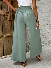 abordables jambe large et taille haute-Femme Ample Pantalon Mode Longue Plein Cordon Fendu Respirabilité Confortable Micro-élastique Casual Quotidien Vert Printemps été Ample