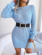 ieftine Rochii tricotate-Pentru femei Rochii Tricot Rochie Mini Elegant Stilat Simplu Zilnic Stil Nautic Manșon Lung 2023 Potrivire Largă Alb Roz Îmbujorat Albastru piscină S M L