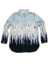preiswerte Damen Kunst- und Design-Oberteile-Damenshirt Langarm Button-Down Bluse Stilvolle Knöpfe Druck 3/4-Länge Ärmel Hemd Kragen Arbeit Alltag Blau Sommer Frühling Herbst