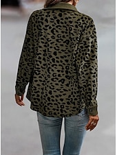 billiga Skjorta jackor-Dam Kappa Utomhus Gata Dagligen Vår Höst Normal Täcka Normal Vindtät Andningsfunktion Stylish Ledigt Gatustil Jacka Långärmad Leopard Mönster Armégrön Grön Aprikos