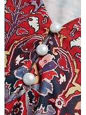 ieftine tricou boho-Pentru femei Tricou Cămașă Henley Floral Epocă Έθνικ Zilnic De Bază Lungime Manșon 3/4 În V Topuri obișnuite Concediu Sfârșit de săptămână Nasturi Imprimeu Roșu-aprins Mov Trifoi Kaki Gri Toamna iarna