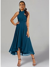 abordables Robes pour invitées de mariage-Robes de Mariage Invité A-Line Robe Élégante Formelle Fête de Mariage Longueur Thé Sans Manches Une Épaule Invité de Mariage Automne Chiffon avec Fronces 2025