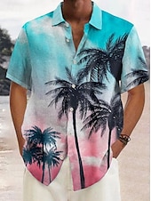 voordelige Tropische planten-Voor heren Kokosnootboom Tropische planten Overhemd Hawaiiaans overhemd Aloha-shirt Korte Mouw Overhemd Strijkijzer Tropisch Modieus Streetwear Straat Casual Dagelijks Rood Paars Bruin S M L